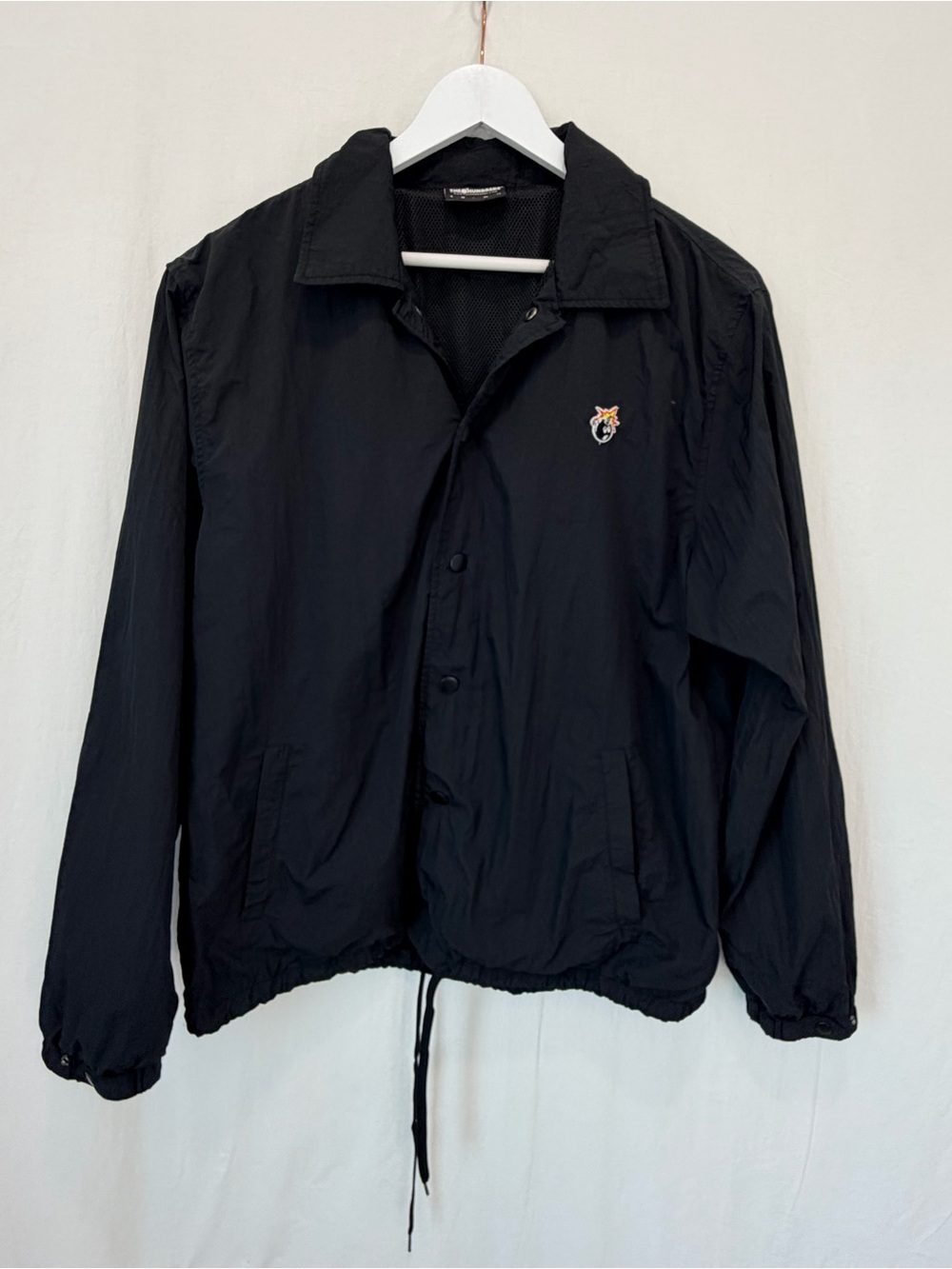 The Hundreds Crinkled Nylon Coaches Jacket Black Windbreaker Bomb Logo LA Large